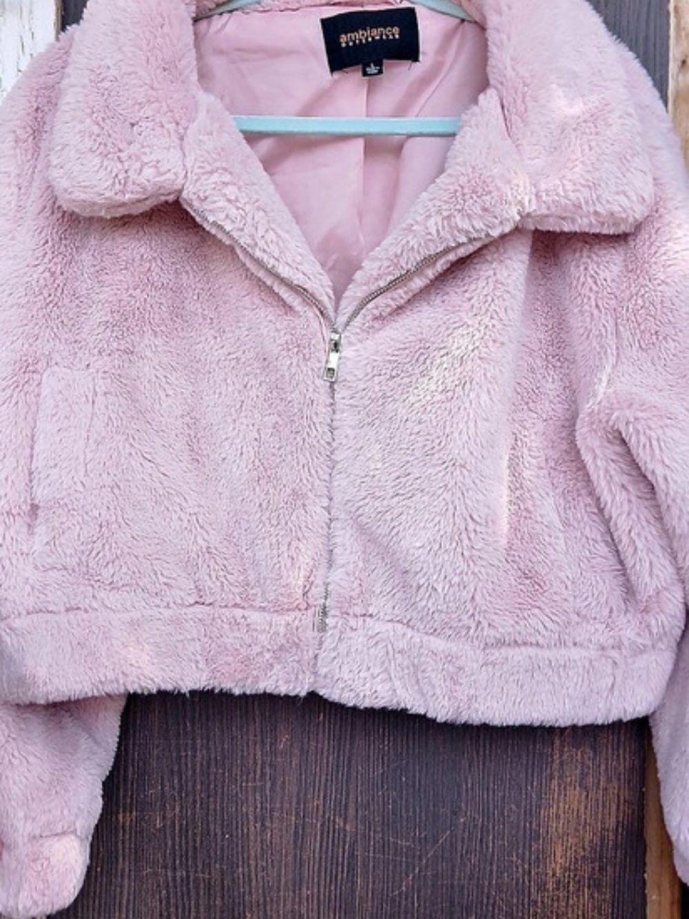 Ambiance Pink Teddy Jacket Size Large Like New